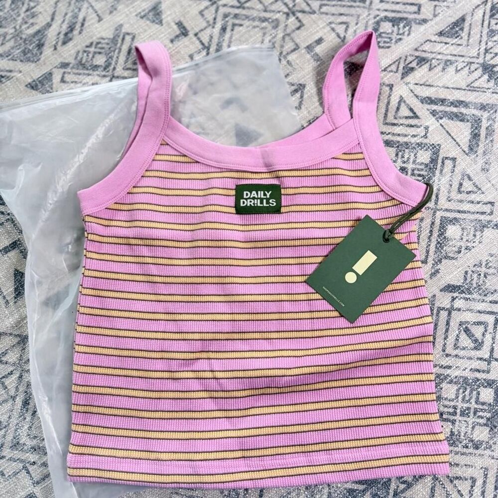Daily Drills ribbed striped tank top in taffy sunny cocoa